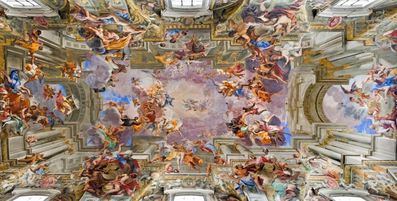 نقاشی دیواری سقف کلیسای سنت ایگناتیوس لویولا در رم با سبک باروک و پرسپکتیو چشمنواز