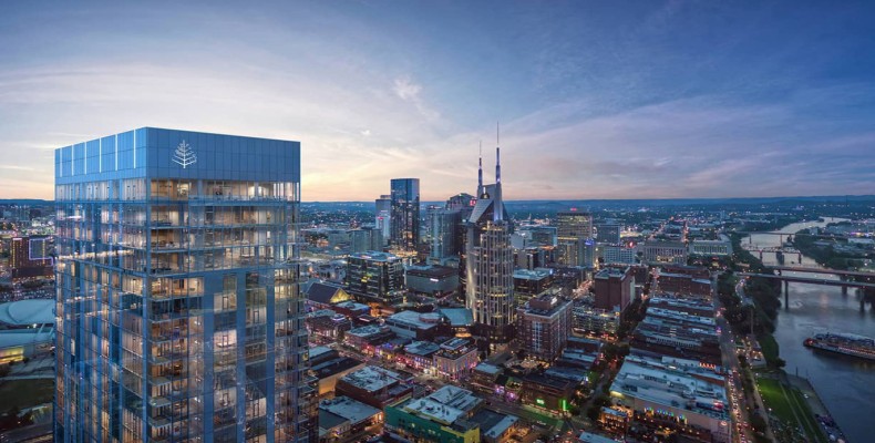 نمای هتل فور سیزنز نشویل با طراحی مدرن و چشمانداز شهری در آمریکا